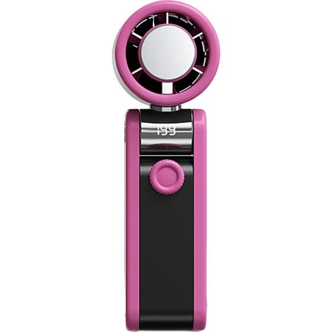 Ventilador portátil plegable, 3 en 1 (portátil, con correa para el cuello, de escritorio), con pantalla digital, ideal para actividades al aire libre (Blackberry). (1/4)