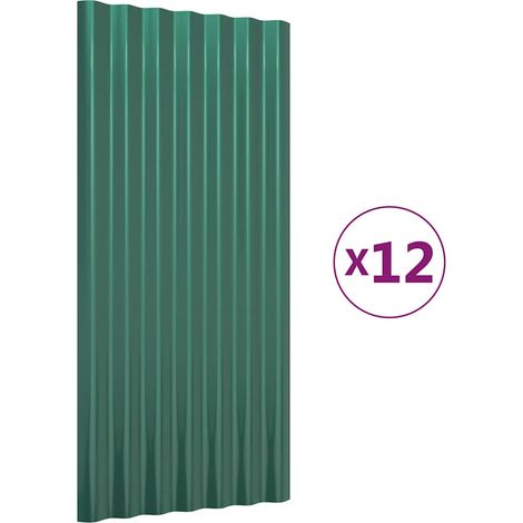 Lot de 12 Panneaux de toit, Plaque moderne, Haute qualité, Acier enduit de poudre Vert 80x36 cm OIB3535E (1/5)
