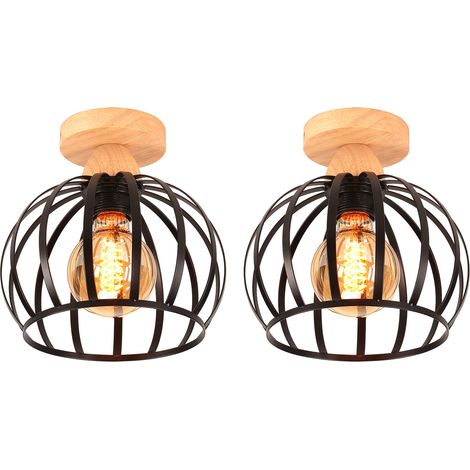 (2X) Metal Cage Ceiling Light Modern Ceiling Lights Retro Ceiling Lights Indoor Ceiling Lights For Bedroom Living Room, Black (1/5)