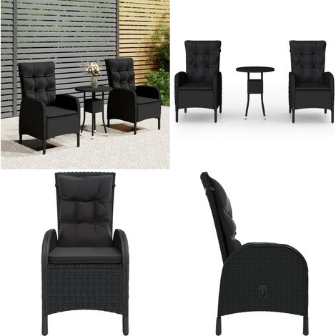 Set da Bistrot per Giardino 3 pz in Polyrattan Nero - Tavolo da giardino - Sedie da giardino