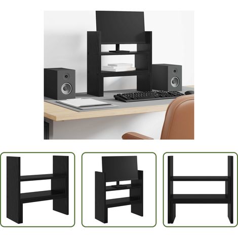 vidaXL Monitorhalterung - Monitor Schreibtischständer mit Speicher Schwarz Eichen-Optik (1/5)