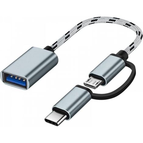 Grey-USB C/Micro USB to USB Adapter, Micro USB/USB-C to USB 3.0 Converter, OTG Adapter Cable Compatible with MacBooks, Android Phones, etc. (1/5)