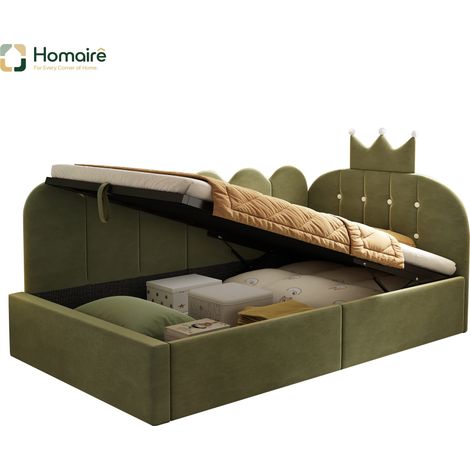 Cadre de lit en velours vert avec rangement 199 x 96 x 96 cm HOMAIRE (1/5)