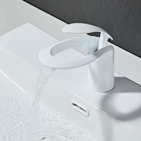 Robinet de salle de bain, blanc, mitigeur cascade pour lavabo de salle de bain