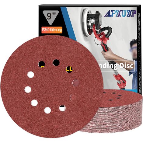 Disques abrasifs 225 mm 25 pièces grain 240,papier abrasif en alumine calcinée 10 trous,revêtement abrasif antiadhésif pour ponceuse orbitale (1/5)