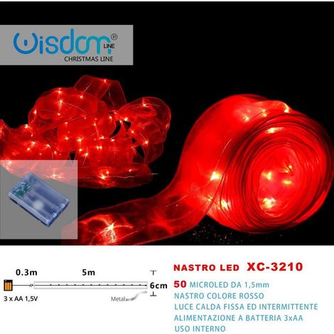 TRADE SHOP - Nastro Luminoso Rosso 50microled Batteria Luce Calda Fissa+intermittente Xc-3210 -