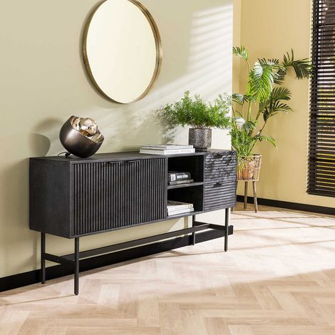Matelpro - Buffet/bahut industriel 170 cm en bois de manguier massif noir Joachim - Moderne & Design -Noir - -Types de portes: Battantes