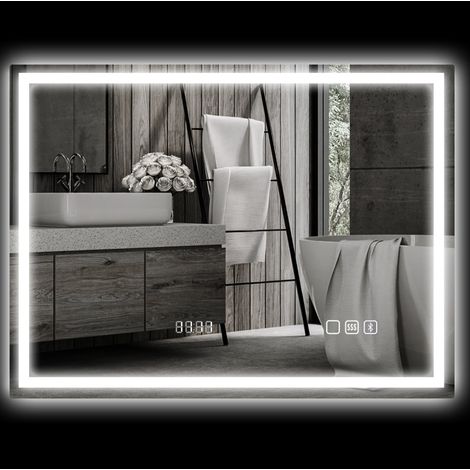 Miroir LED de salle de bain 80 x 60 cm Bluetooth, anti-buée, 3 couleurs HAVRYA (1/2)