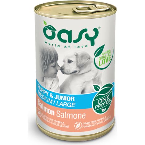 Oasy Dog One Protein Puppy e Junior Medium Large Salmone - Oasy Dog One Protein Puppy e Junior Medium Large Salmone - Lattina Da 400 Gr