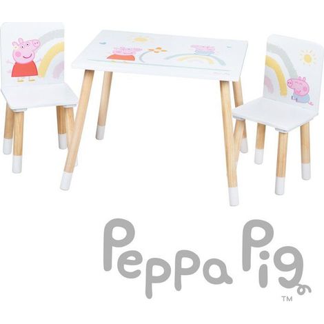 Set tavolo e 2 sedie per bambini - ROBA - Peppa Pig - Gambe in legno massello - Bianco / Rosa / Naturale