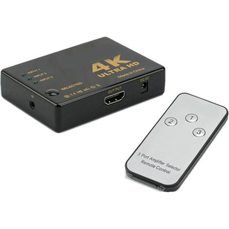 Commutateur HDMI Plug and Play avec télécommande, convertisseur vidéo 4K pour ordinateur portable et consoles de jeux, noir, 3 entrées 1 sortie (1/5)