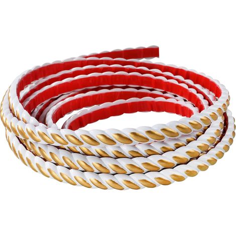 Bande Adhésive Décorative PVC 5M - Bordure Papier Peint, Décoration Miroir, Armoire, Meuble, Mur, Plafond, Moulure de Finition Murale (10mm, Blanc et Or)