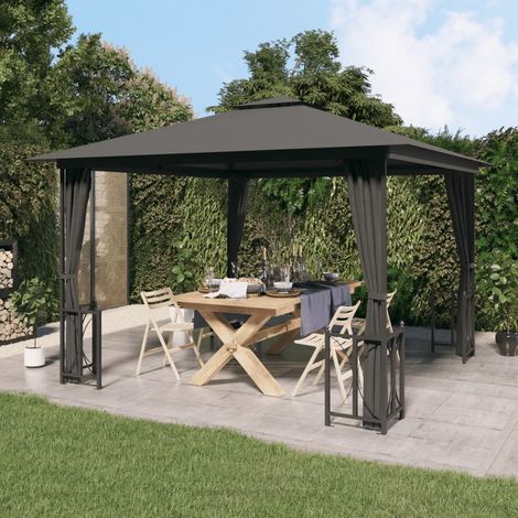 Tonnelle/pavillon de jardin Mode Tente de réception de luxe avec parois et toit double 3x3 m Anthracite -12303 (1/5)