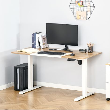 Escritorio eléctrico regulable en altura, 140x70x72 a 116 cm, 4 posiciones, gestión de cables, hierro blanco (1/5)