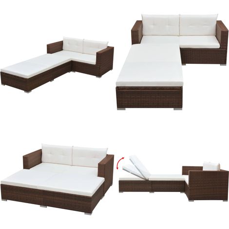 3-tlg. Garten-Lounge-Set mit Kissen Poly-Rattan Braun - Gartenmöbel - Lounge-Set - Rattan Möbel - Outdoor-Möbel - Gartenlounge - Home & Living (1/5)