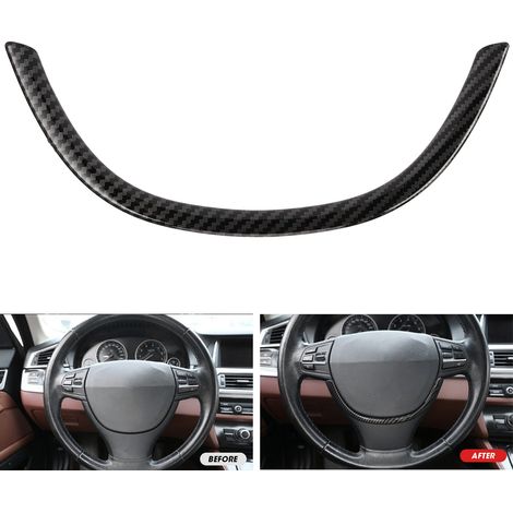 Baguette décorative brillante en fibre de carbone noir brillant pour volant de voiture, compatible avec BMW Série 5 F10 (2011-2017). (1/5)