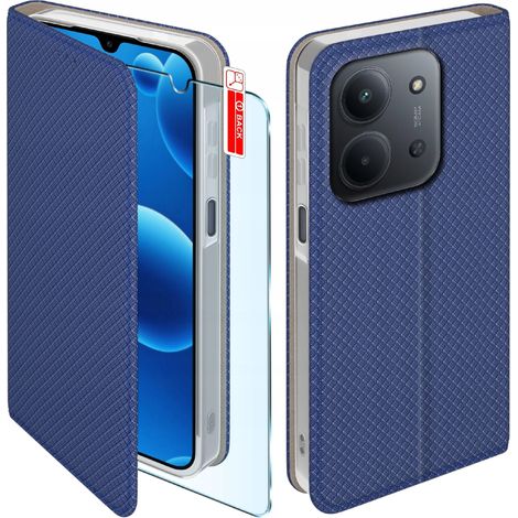 Étui pour Xiaomi Redmi 15C/15C 5G SMART MAGNET FERMETURE BLEU MARINE + VERRE 9H