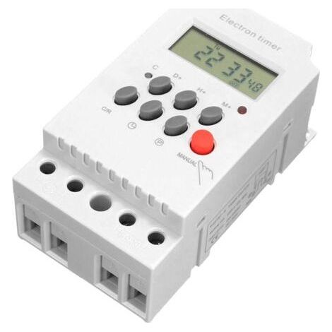 Minuterie programmable numérique AC 220V 25A – 16 réglages marche/arrêt – Rail Din avec horloge LCD – Alimentation électrique 220V (1/5)