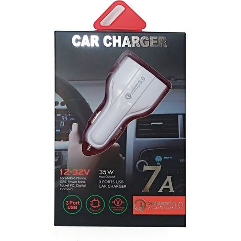 New 4-USB Car Charger, QC 3.0 Multi-functional Car Charger, 1-to-4 Output Charger, QC 3.0 Fast Charging -- White -- Boxed (1/3)