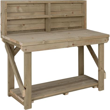 Indoor/outdoor workbench pressure treated station (H-90cm, D-64cm, L-90cm) with back panel