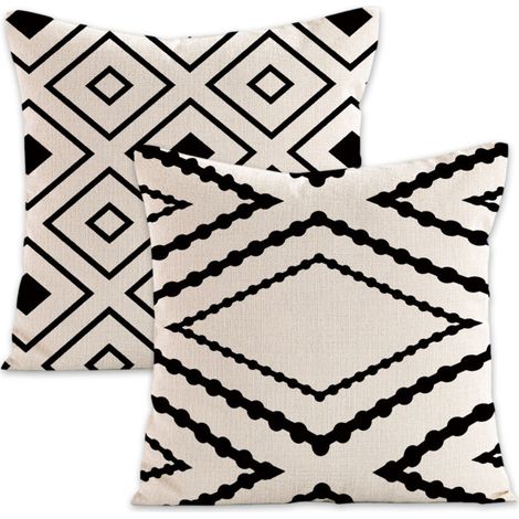 Housses de coussin décoratives printemps-été pour canapé, lit, voiture, maison, 45 x 45 cm, lot de 2, motif géométrique noir et blanc (1/5)