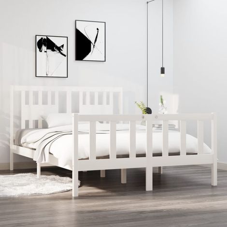 Bed Frame without Mattress White 140x190 cm Solid Wood vidaXL (1/5)