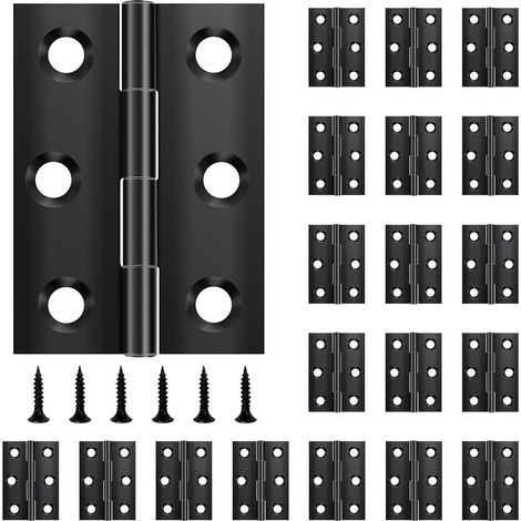 20 black stainless steel folding hinges, 44 mm x 31 mm, for doors, windows, and cabinets, with 120 screws (1/5)