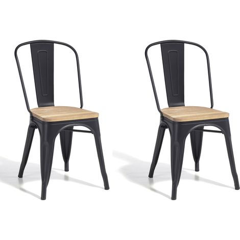 Lot de 2 chaises en métal graphite et bois chêne claire, Meet (1/2)