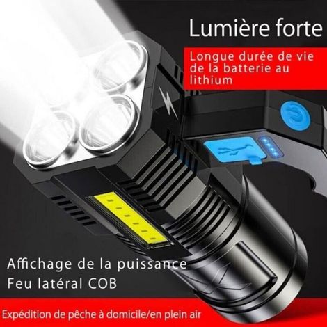 Lampe Torche - LED COB Rechargeable - Étanche IPX4 - 4 Modes Éclairage - Portée 500 M - Batterie Lithium 1200 mAh - Pour Camping Randonnée Urgence (1/5)