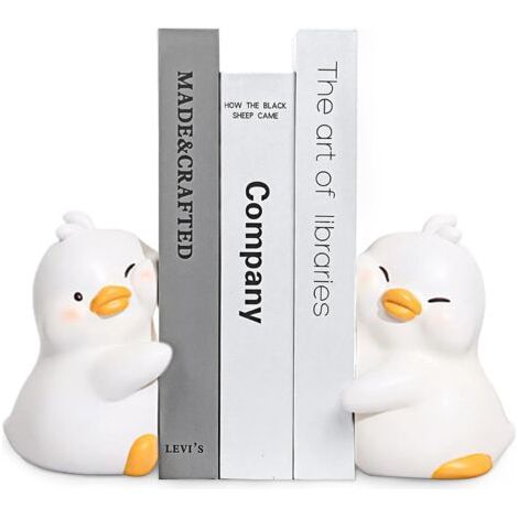 Serre-livres décoratif blanc mignon en forme de canard, serre-livres unique pour ranger des livres, serre-livres en résine créatif, adapté à la décoration de la maison, du bureau, de la bibliothèque (1/4)
