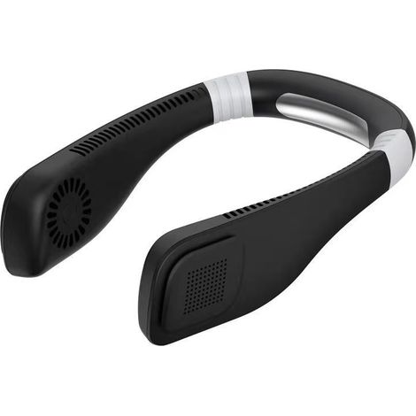 Ventilateur de cou portable, mini ventilateur de cou confortable, flux d'air rafraîchissant à 360°, 3 vitesses (puissant et silencieux), ventilateur compact rechargeable par USB – Noir () (1/4)