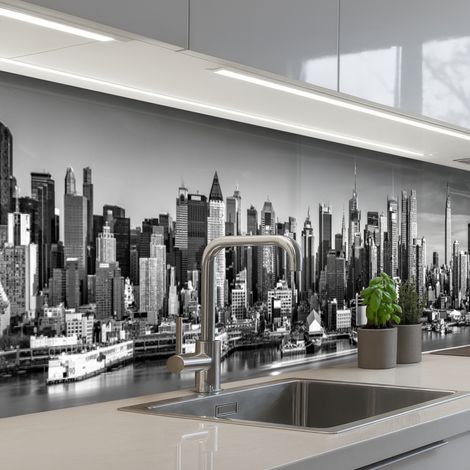 Kitchen Splashback Skyline - City - Skyscrapers - Black - White 350x60 cm