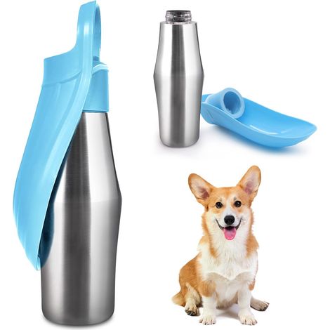 Hunde-Trinkflasche – 1 Stück – Edelstahl – 180° faltbar – Auslaufsicher – Ideal zum Wandern und Spazierengehen – 750 ml (1/5)