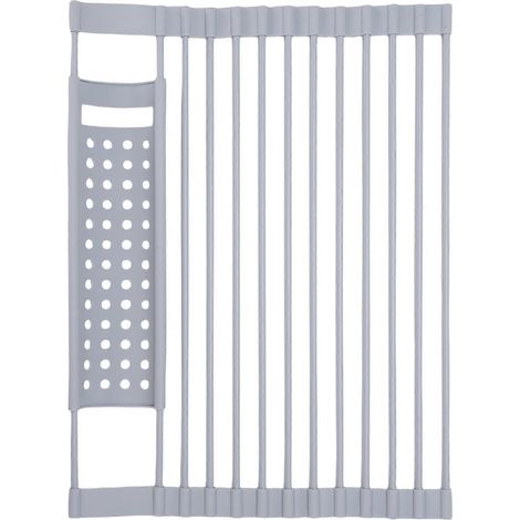 Égouttoir Rétractable Pliable pour Évier, Tapis de Séchage Roulant Multi-Usage, Acier Inoxydable et Silicone, Draineur de Vaisselle de Cuisine (1/5)