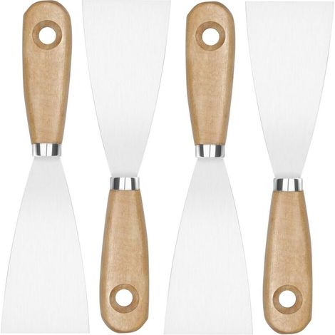 Heat Gun Accessories, Putty Spatula, 4Pcs Paint Scrapers with Wooden Handle, Painting Knives for Wallpaper and Walls