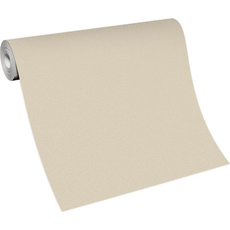 Papier peint beige uni chambre & salon | Tapisserie beige unie intissée | Papier peint crème lavable idéal couloir & cuisine (1/5)
