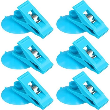 6pcs Pince à Ventouse, Ventouse avec Pince Ronds Clips de Rideau de Douche pour Empêcher Les Éclaboussures d'eau Coupe-Vent pour Réfrigérateur Salle De Douche Camping-Car (Bleu)