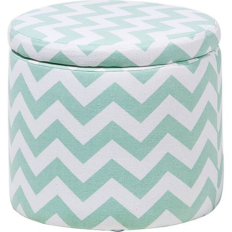 Poggiapiedi e Sgabello Contenitore Rotondo a Zig Zag Verde Menta e Bianco Tunica