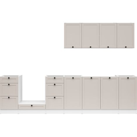 Cuisine complète 300 cm,Ensemble de meuble de cuisine colorisblanc/uni cachemire, plan de travail non inclus (1/4)
