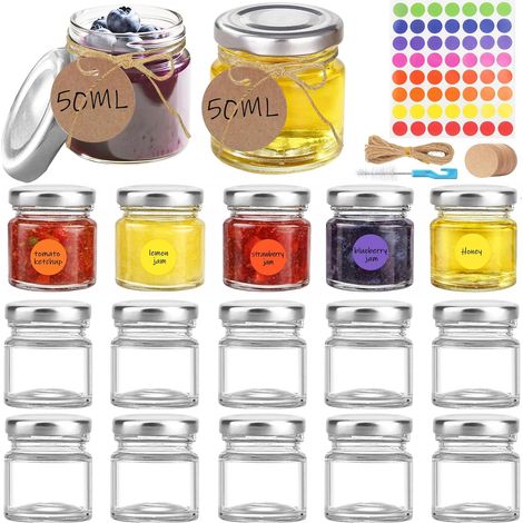 15 Mini Glass Jars 50 ml Stainless Steel Screw Lids (1/5)