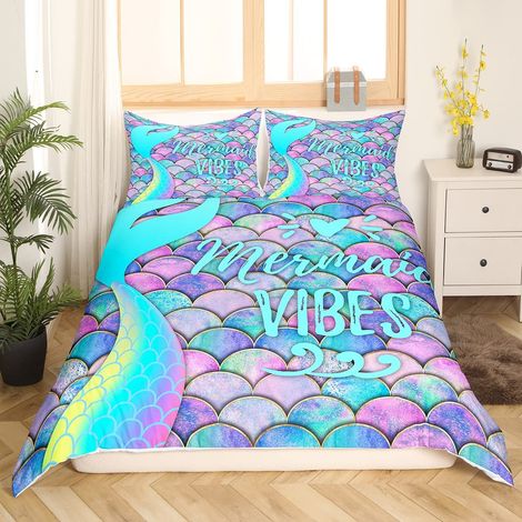 Housse de couette 155 x 220 cm Motif sirène Motif écailles de poisson pour garçons, adolescents, femmes, chambre à coucher, océan, mer, animal (1/5)