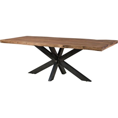 FREEFORM 5 Tavolo da pranzo in legno di sheesham - decapato / grigio - gambe ad X argento matt 260x100