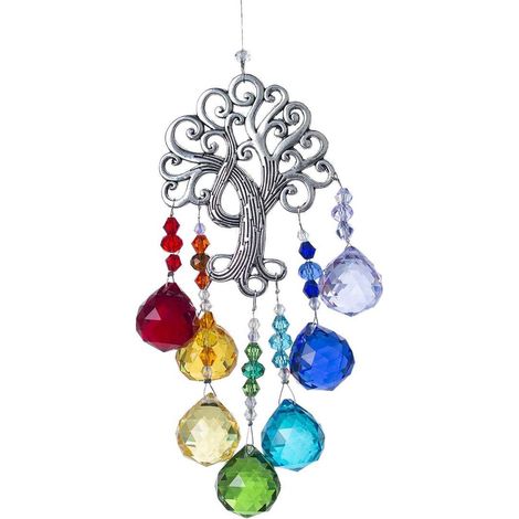 Attrape-soleil en cristal arc-en-ciel, arbre de vie, ornement de fenêtre à suspendre avec boule et prisme en verre de 20 mm (1/5)