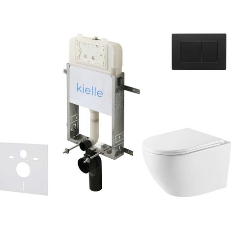 kielle Genesis New - Conjunto de instalación empotrada, inodoro Oudee, Vortex Rimless+, asiento softclose y pulsador Gemini New III, negro mate 30528SZ63 (1/5)