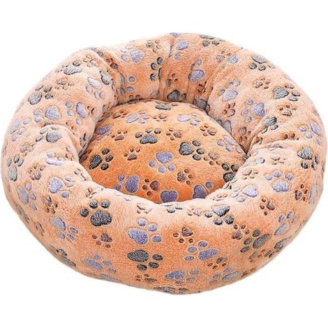 Rundes Kuschelbett für Hunde und Katzen, waschbares Plüschkissen mit Keksmuster 60 cm Haustierbett