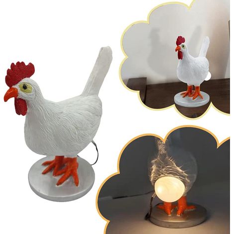 Lampe LED Poule Résine Réaliste, Lumière Nocturne Pondeuse Décorative pour Pâques, Halloween, Noël - Décoration Maison et Chambre (1/5)
