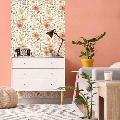 Papier peint intissé pré-encollé - FLEURS VINTAGE COQUELICOTS - 1 rouleau de 300x60cm (1/5)