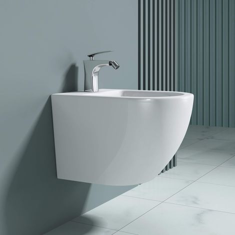 doporro WC Bidet Sospeso 49,5x37x32,5cm in Ceramica Superficie Antisporco Düren179 Bianco