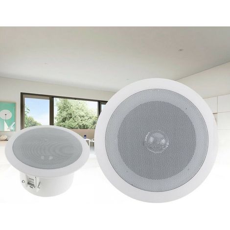 Trade Shop Traesio – Paire d'enceintes hifi encastrées au plafond 15W – Bluetooth – 180mm – Installation rapide avec crochets – Pour espaces intérieurs