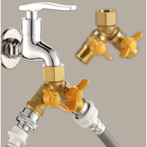 Asixx Raccord de Tuyau à 2 Sorties, G1/2 Nez de Robinet à 2 Voies en Laiton Adaptateur de Tuyau Splitter de Tuyau pour Usage Domes (1/5)